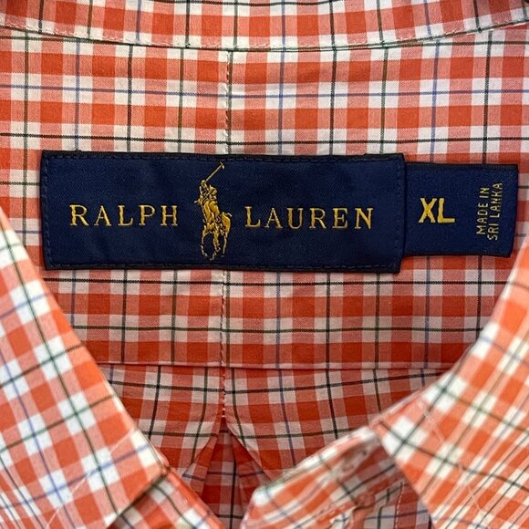 Ralph Lauren Men's Orange/White Plaid Cotton Button-Down Shirt with Logo, XL - Picture 7 of 13